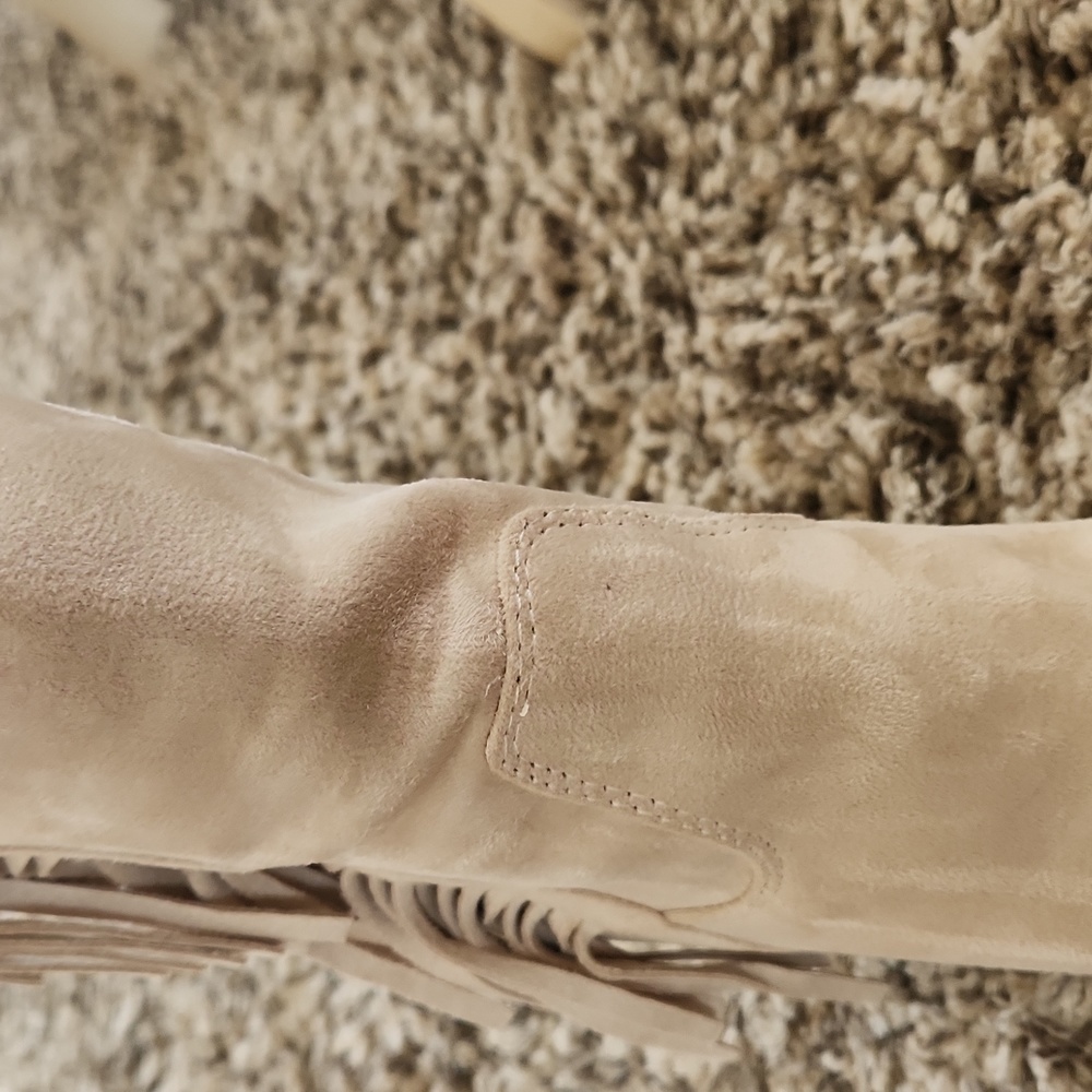 Beige Fringe Suede Boots - Picture 8 of 11